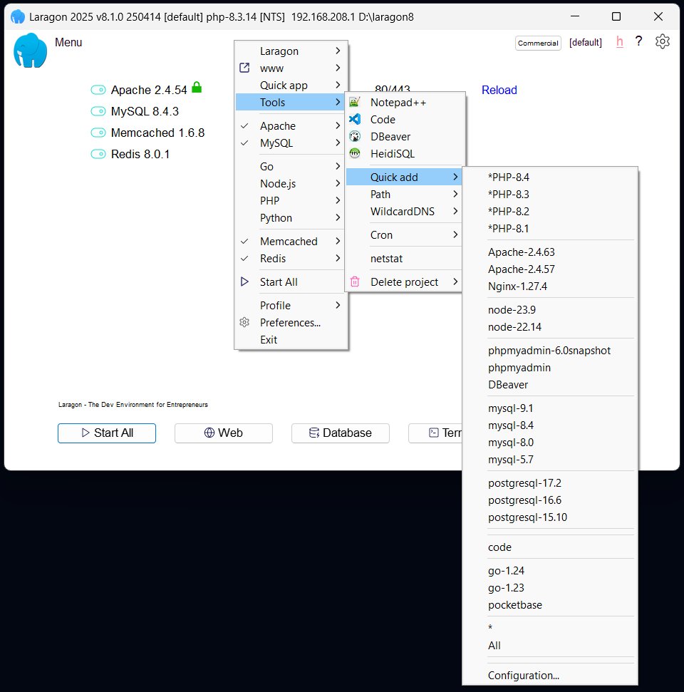 Update PHP Laragon with Tools > Quick add PHP version menu