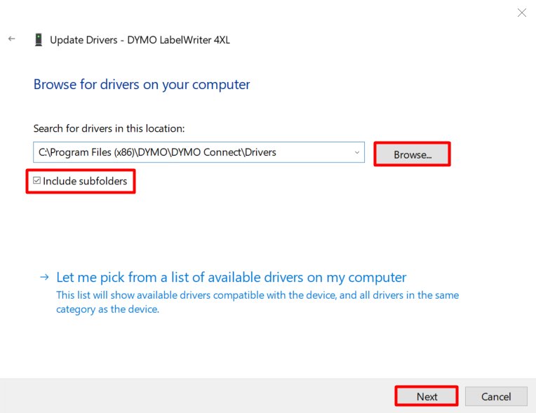 Update printer drivers in Device Manager by browsing to the driver folder