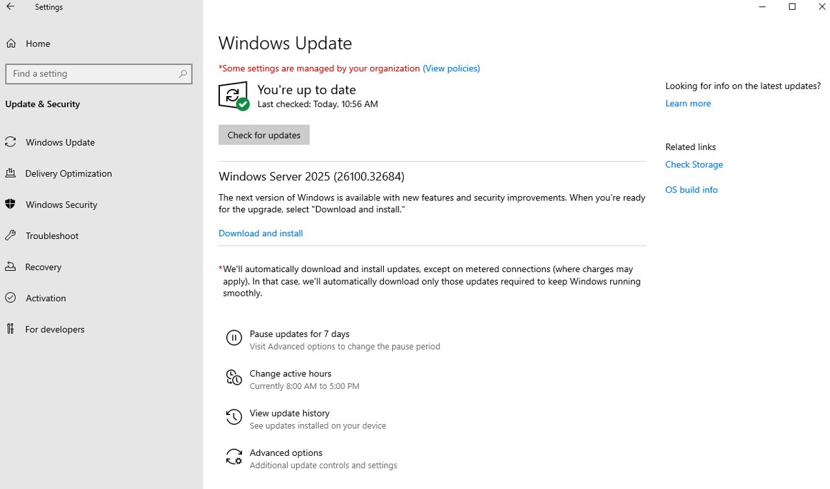 Upgrade Windows Server 2019 to Windows Server 2025 from the Windows Update feature banner
