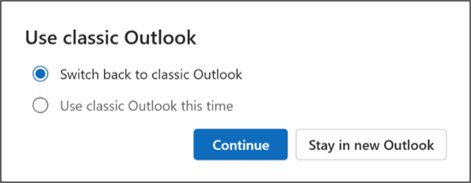 Use classic Outlook dialog with Switch back to classic Outlook selected