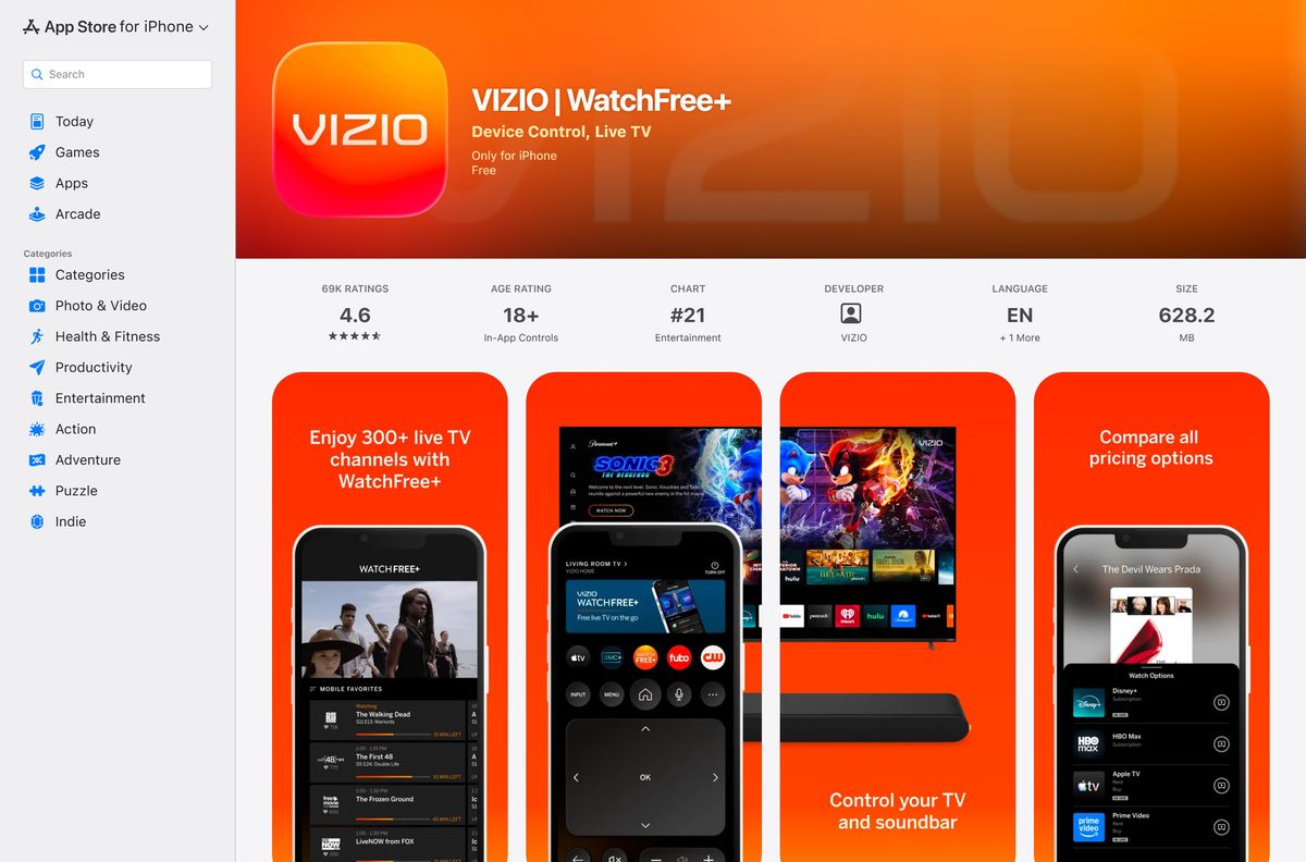 App Store page for VIZIO Mobile with its size
