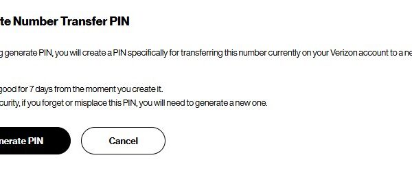 Verizon Generate Number Transfer PIN prompt with Generate PIN button