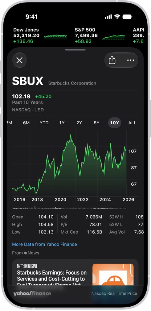 View the gold price chart in the Stocks app with time ranges