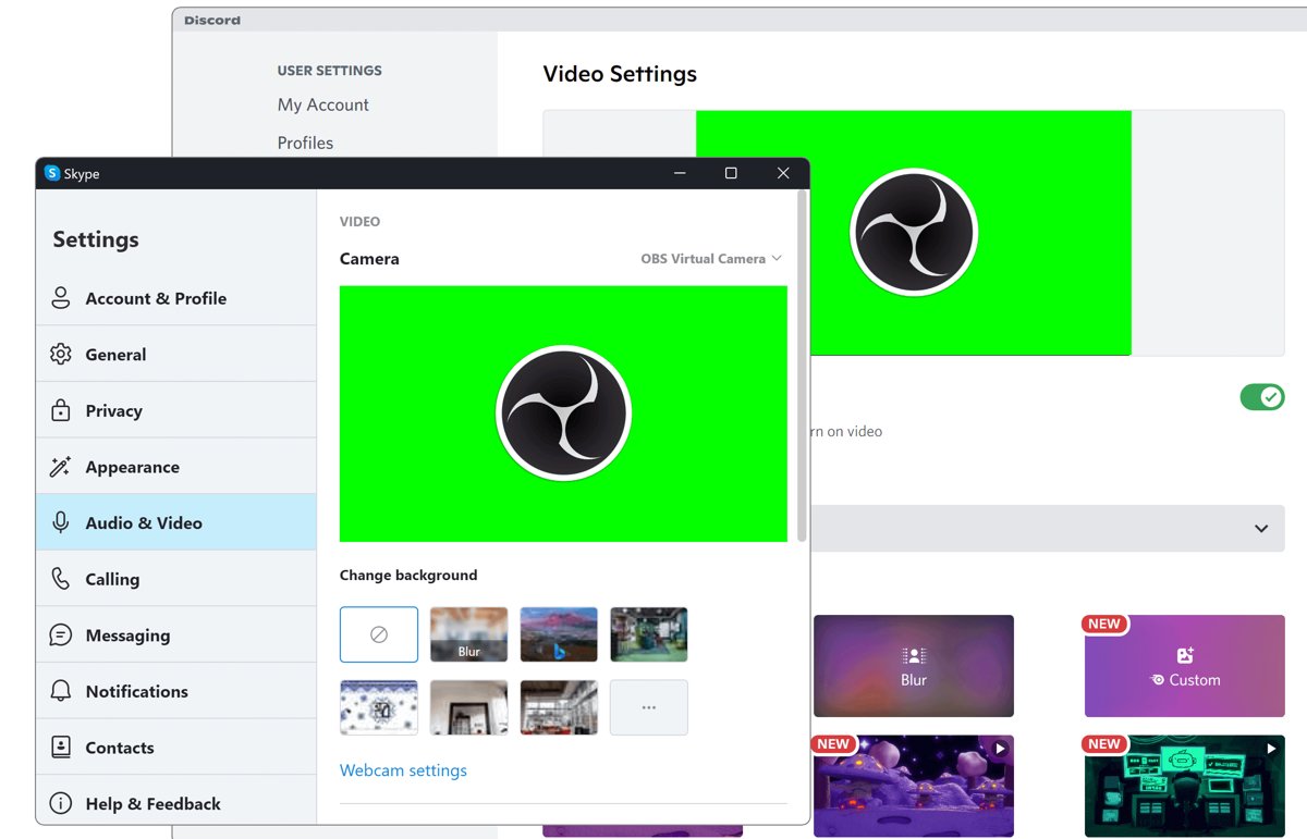 Virtual camera software output selected as the camera in a video call app
