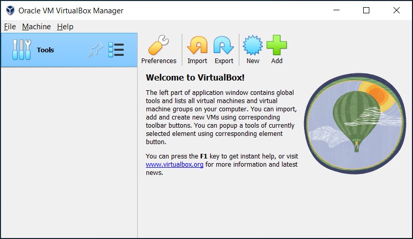 VirtualBox Manager welcome screen with the New button in the toolbar