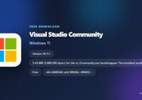 Visual Studio Community card with version, licence, size and supported Windows releases