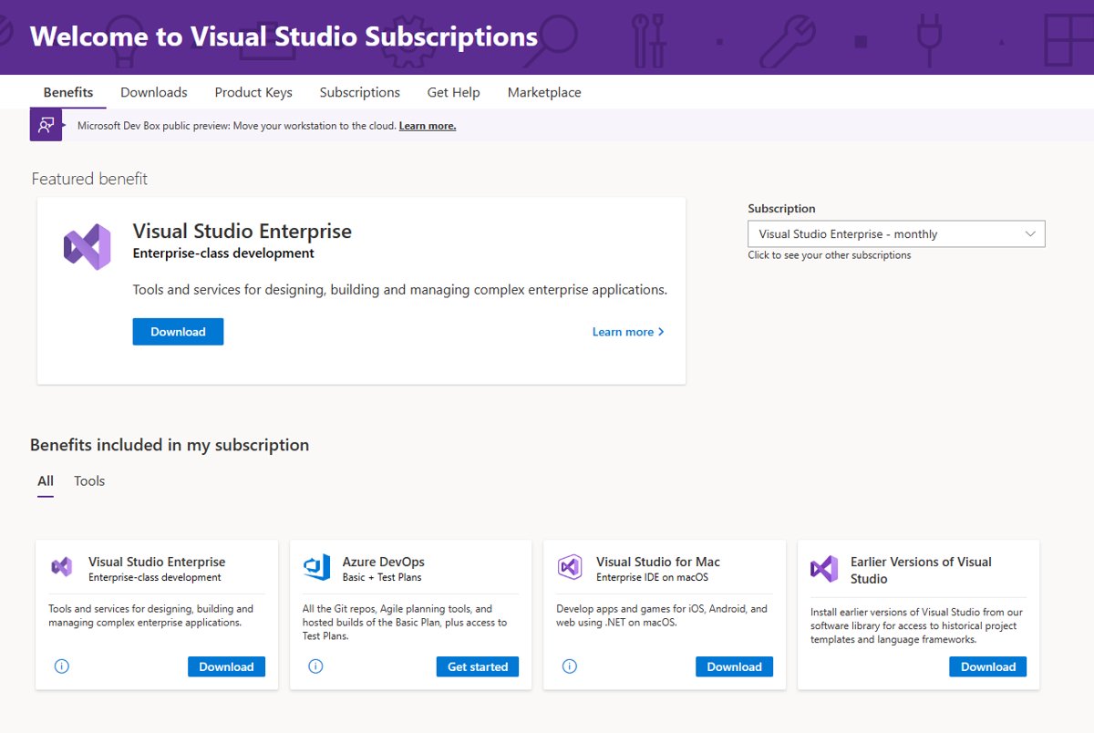 Visual Studio Subscriptions portal with Visual Studio Enterprise selected
