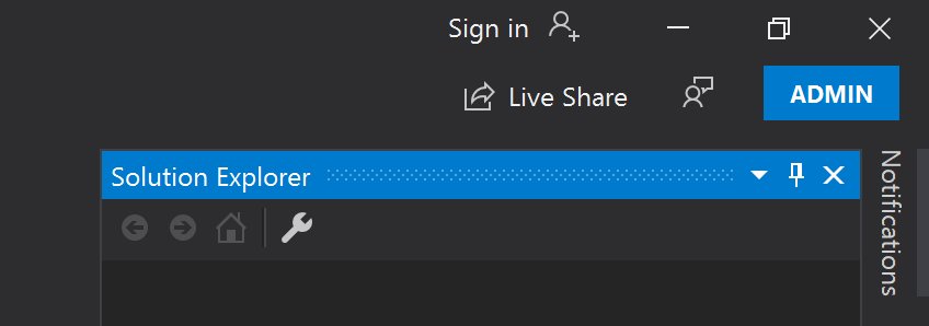 Visual Studio title bar showing a blue ADMIN badge