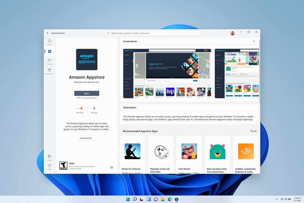 WSA status in 2026: Amazon Appstore listing in the Microsoft Store