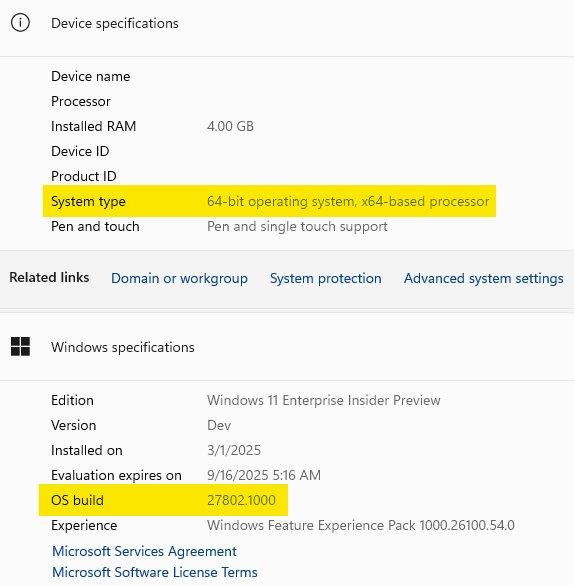 WSL 2 requirements check: Windows OS build and 64-bit system type