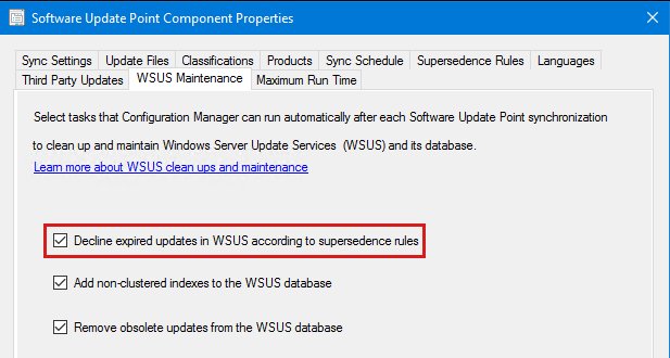 WSUS maintenance option to decline expired updates by supersedence rules