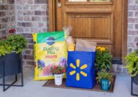 Walmart delivery bag and groceries left on a front doorstep