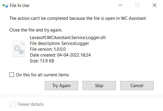 Web Companion removal problem: File In Use error for WC Assistant