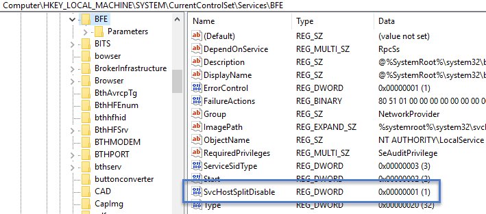 Why svchost.exe services stay grouped: SvcHostSplitDisable in Registry Editor