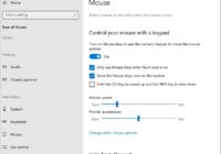 Windows 10 Ease of Access Mouse page with Mouse Keys switched on