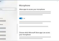 Windows 10 Privacy Microphone page with the apps access switch on