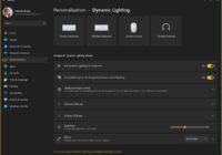 Windows 11 Dynamic Lighting page with device cards and background light control