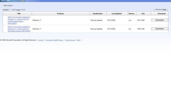 Windows 11 KB5126653 download entries in the Microsoft Update Catalog