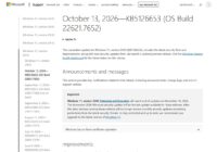 Windows 11 KB5126653 issues: release notes page for OS Build 22621.7652