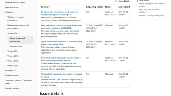 Windows 11 October 2026 Update issues