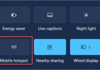 Windows 11 Quick Settings page with the Mobile hotspot tile highlighted