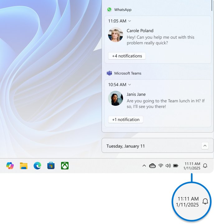 Windows 11 notification center opened from the date and time on the taskbar