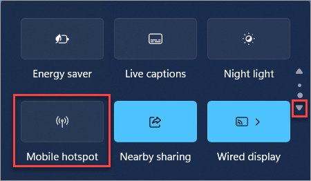 Windows 11 quick settings panel with the Mobile hotspot tile highlighted