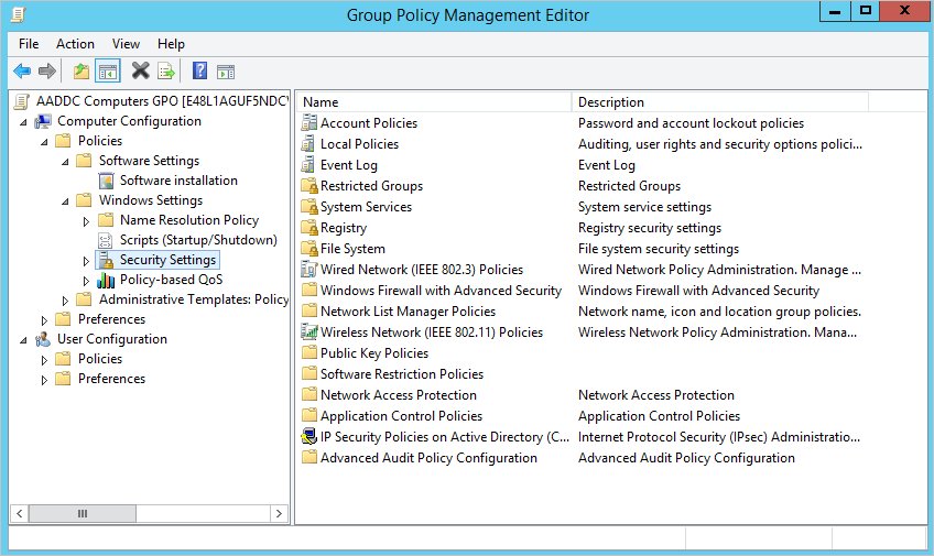 Windows Defender Firewall Group Policy settings under Security Settings in the GPO editor