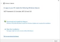 Windows Features prompt offering to download and install .NET Framework 3.5