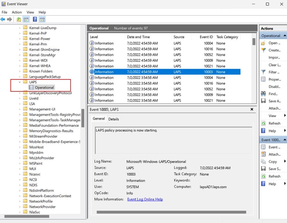 Windows LAPS not working troubleshooting in the LAPS Operational event log