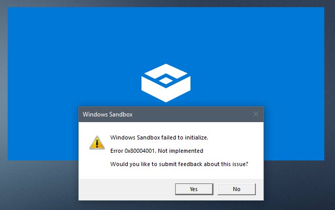 Windows Sandbox failed to initialize error message with error code
