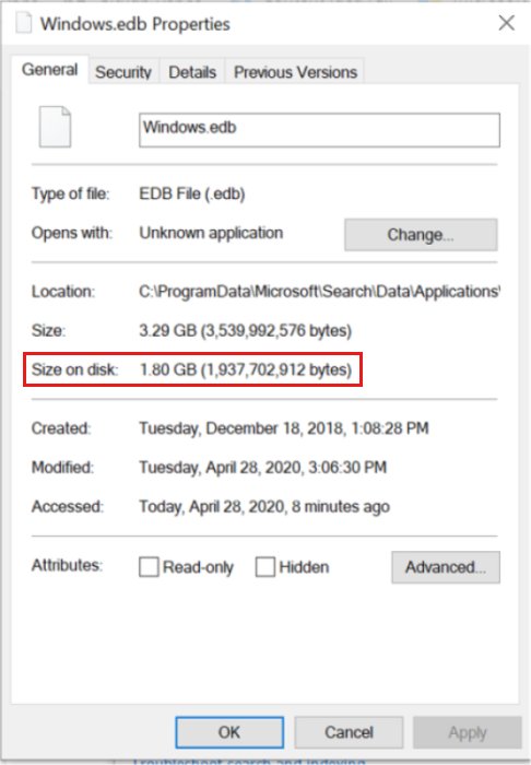 Windows Search directory permissions: index database in ProgramData Search Data folder