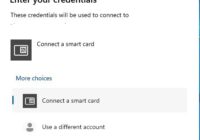 Windows Security credentials prompt offering Connect a smart card