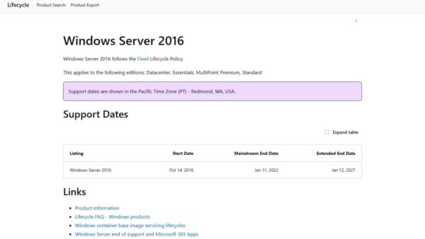 Windows Server 2016 EOL and end of support: January 12, 2027