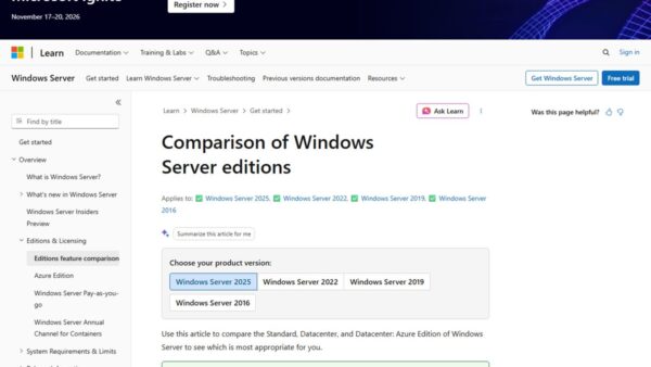 Windows Server 2025: differences between editions