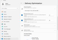 Windows Settings Delivery Optimization page with background and foreground bandwidth limits