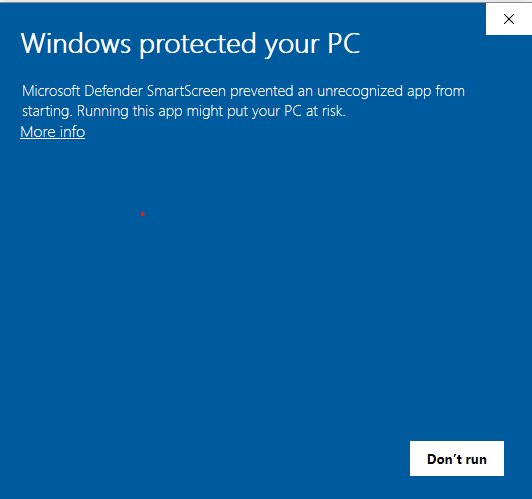 Windows SmartScreen notification saying Windows protected your PC from an unrecognized app