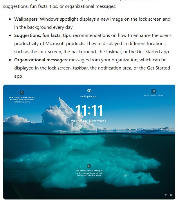 Windows Spotlight shows Bing’s daily photos as a new lock screen and desktop background every day