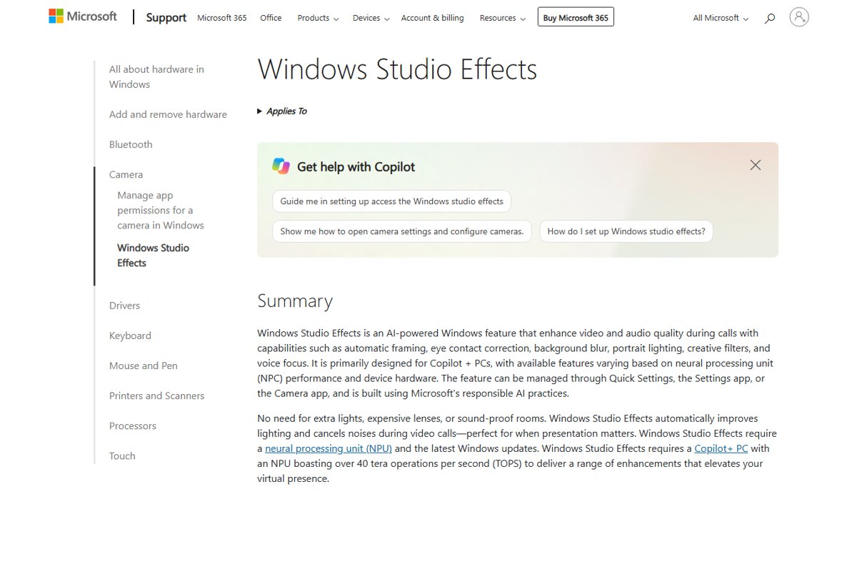 Windows Studio Effects virtual camera effects on Copilot+ PCs