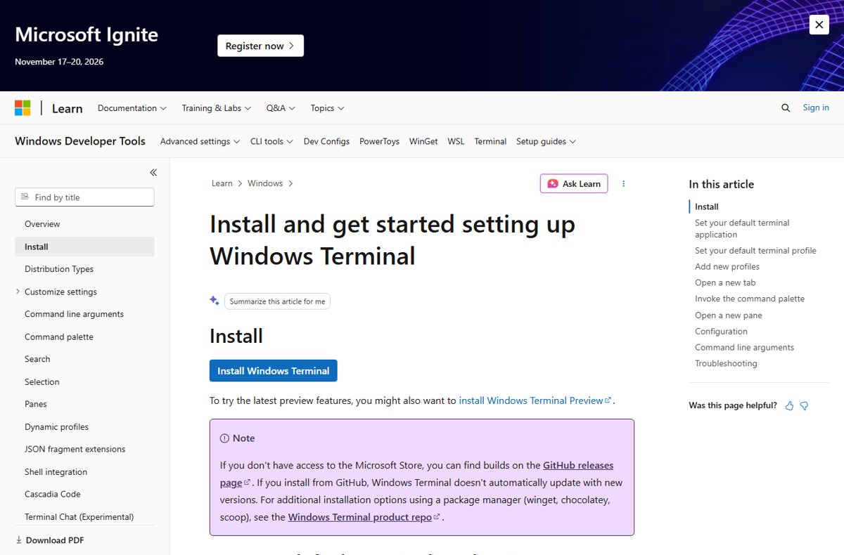 Windows Terminal requirements and install page on Microsoft Learn