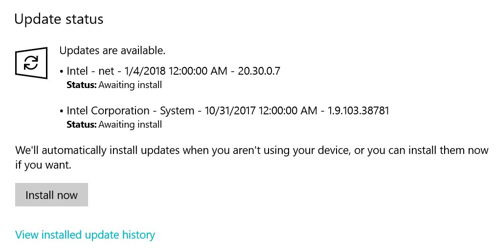 Windows Update and Security settings in Windows 10