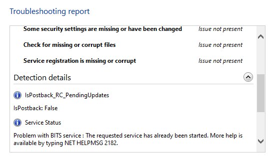Windows Update still fails after rebuilding the cache: troubleshooting report detection details