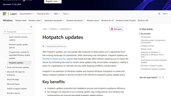 Windows hotpatch explained: rebootless security updates