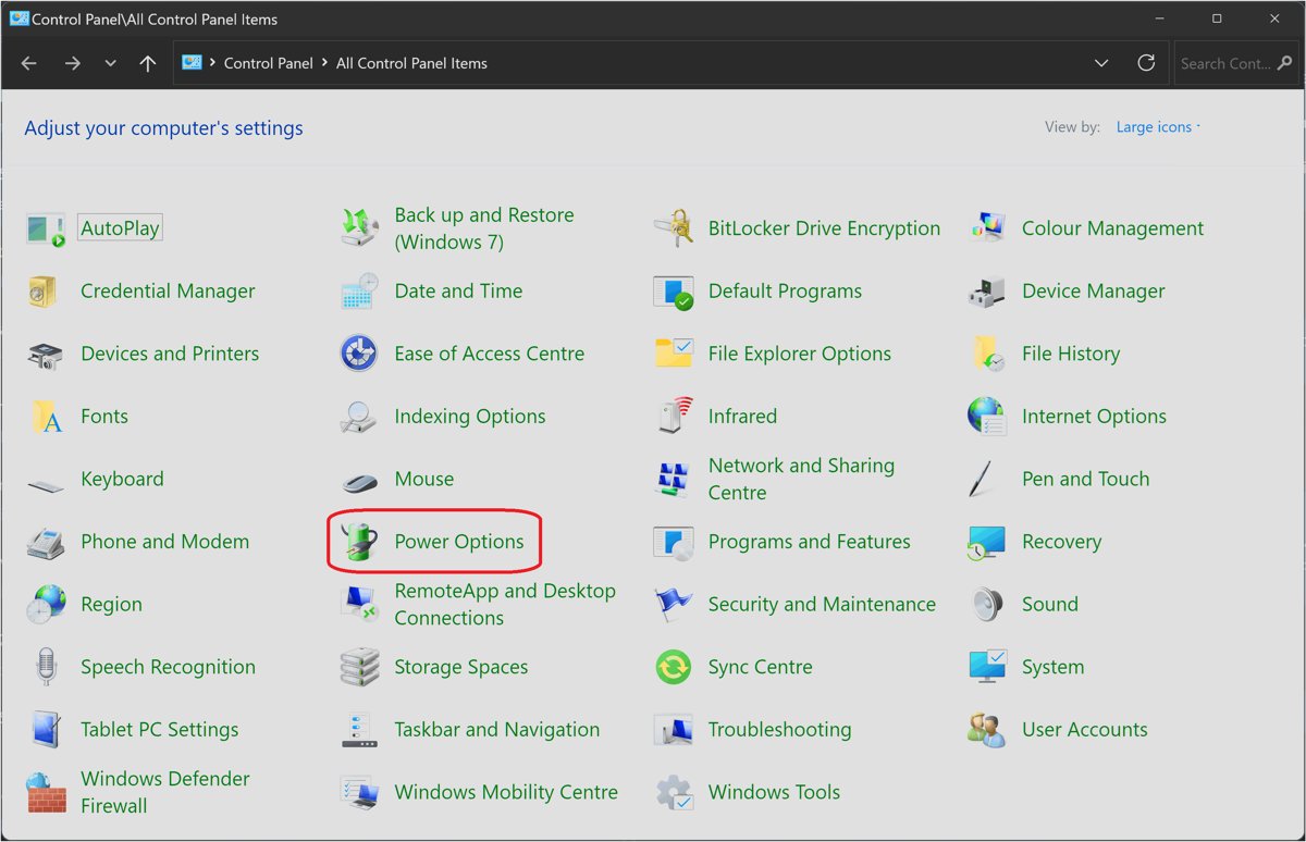 Windows sleep timer not working fix: open Power Options in Control Panel