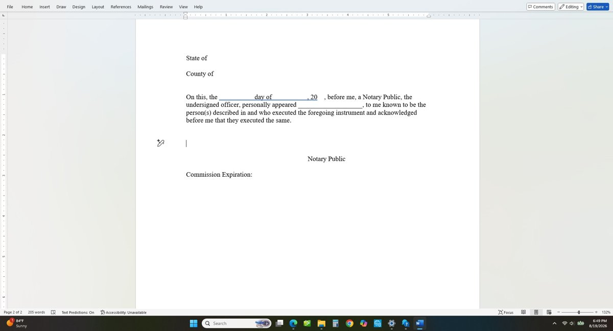 Word document form with underlined blanks for the day, month and name