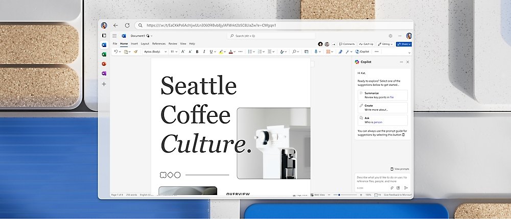 Word for the web open in a browser with a document and Copilot pane