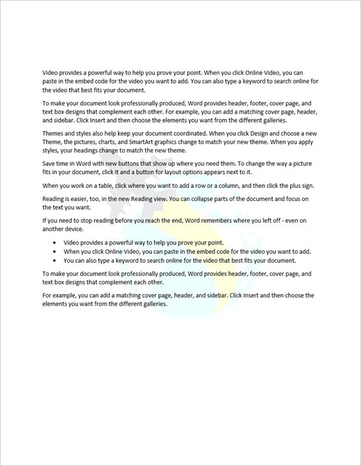 Word page with a faded picture watermark behind body text