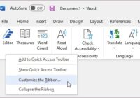 Word ribbon right-click menu with Customize the Ribbon highlighted