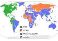 World map coloring countries by NTSC, PAL and SECAM television systems