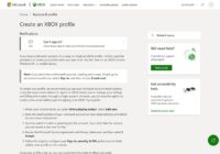 Xbox Support page explaining how to create an Xbox profile